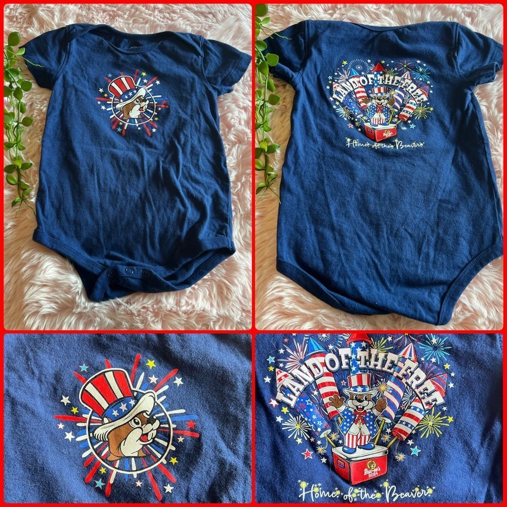 BUC-EES Patriotic Independence Day July 4th Fireworks Red Blue Baby Bodysuit 6/9